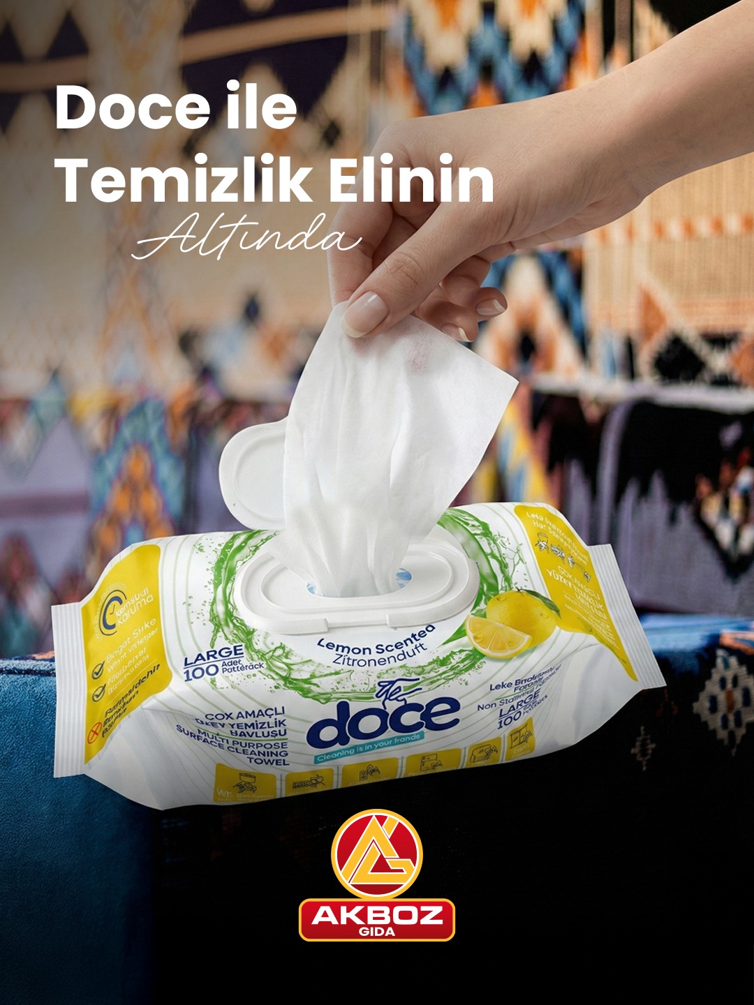 DOCE YÜZEY TEMİZLİK HAVLUSU 100 YAPRAK LİMON KOKULU-